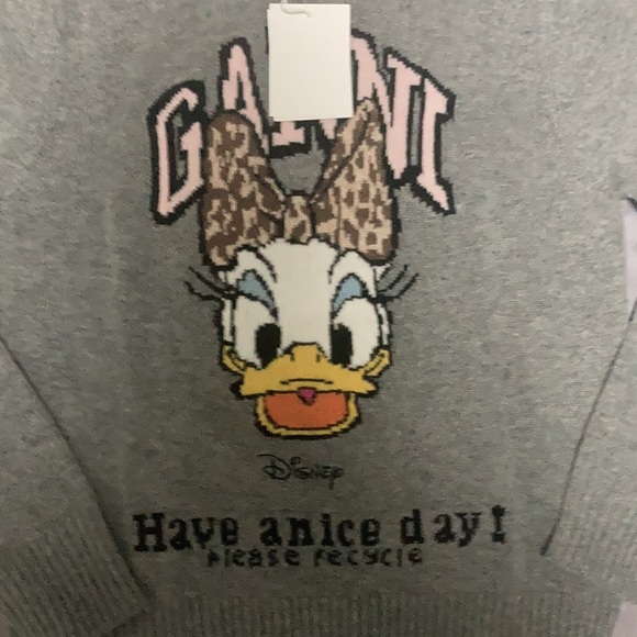 Ganni x Disney Daisy Duck Grey Sweater Leopard Bow accent size Small - Picture 3 of 6